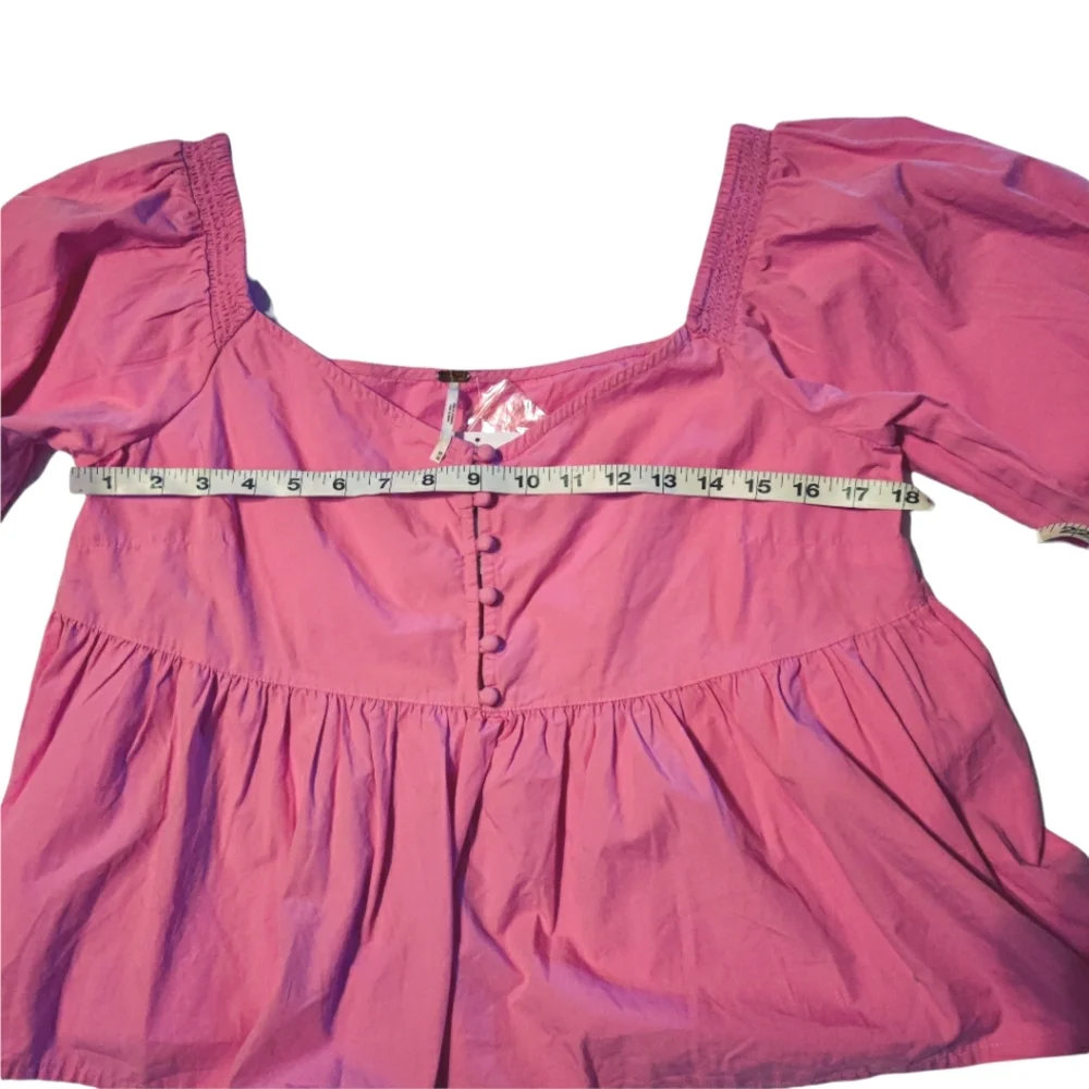 Free People Veronica Poplin Sweetheart Peplum Babydoll Puff Sleeve Blouse - Picture 12 of 15